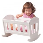 Patut Alb cu balans pentru papusi din lemn cu lenjerie  Patut balansoar Woodyland 